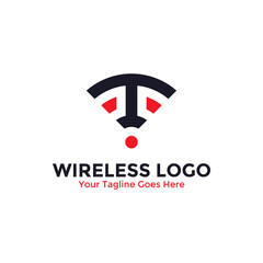 Letter T for abstract wireless logo vector. Signal wave and wifi connection concept.