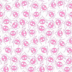 Seamless pattern of cute little spiders with eyes. Halloween vector backgrounds and textures. Isolated, hand drawn illustration