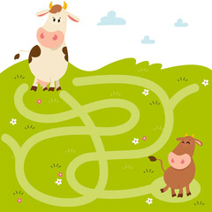 Matching children educational game with farm animals. Activity for preschool years kids and toddlers. Worksheet for children's magazine, leisure activity. 