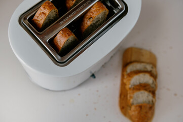 Healthy Breakfast with whole grain bread cooked in a toaster