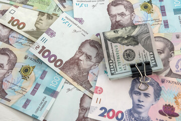 dollar and hryvnia cash currency exchange. finance investment