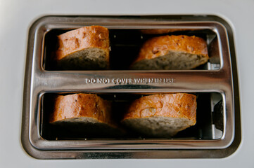 Healthy Breakfast with whole grain bread cooked in a toaster