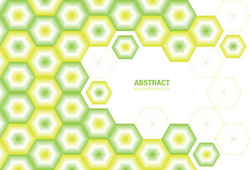 Abstract modern geometric template with yellow and green hexagon gradient on white background. Element design with copy space for text. Vector Illustration.