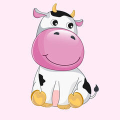 Hand drawn vector illustration of a cute funny cow baby.