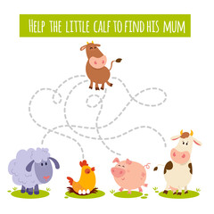 Matching children educational game with farm animals. Activity for preschool years kids and toddlers. Worksheet for children's magazine, leisure activity. 