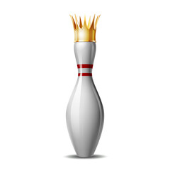 Bowling pin with royal crown isolated on a white background.