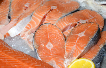 salmon meat on display in a supermarket