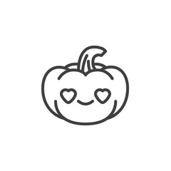 Pumpkin smiling face with heart eyes line icon. linear style sign for mobile concept and web design. In love halloween pumpkin emoji outline vector icon. Symbol, logo illustration. Vector graphics