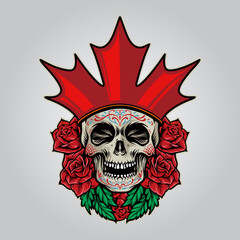 Flag Canada Logo Sugar Skull Dia De Los Muertos Illustrations