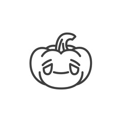 Grinning pumpkin face emoji line icon. linear style sign for mobile concept and web design. Sad pumpkin emoticon outline vector icon. Symbol, logo illustration. Vector graphics