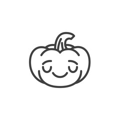 Relieved pumpkin face emoji line icon. linear style sign for mobile concept and web design. Halloween pumpkin anxious emoticon outline vector icon. Symbol, logo illustration. Vector graphics