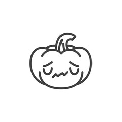 Sad pumpkin face emoji line icon. linear style sign for mobile concept and web design. Halloween pumpkin unhappy emoticon outline vector icon. Symbol, logo illustration. Vector graphics