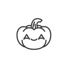 Smiling pumpkin face with smiling eyes emoji line icon. linear style sign for mobile concept and web design. Happy halloween pumpkin emoticon outline vector icon. Symbol, logo illustration.