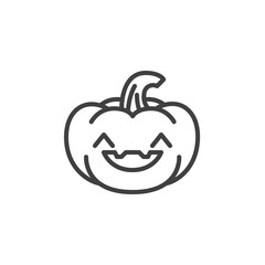 Happy pumpkin face emoji line icon. linear style sign for mobile concept and web design. Smiling Pumpkin emoticon outline vector icon. Symbol, logo illustration.