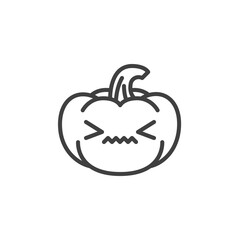 Confounded pumpkin face emoji line icon. linear style sign for mobile concept and web design. Annoyed pumpkin emoticon outline vector icon. Symbol, logo illustration.
