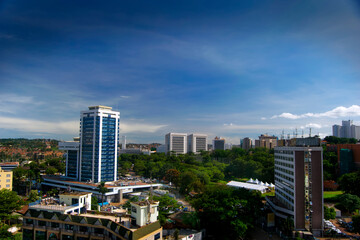 Naklejka premium Birds eye view of downtown Kampala