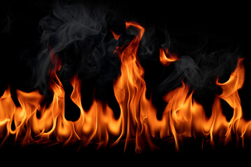 Fire flames on the black background