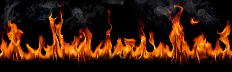 Fire flames on the black background