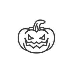 Pumpkin with angry face emoji line icon. linear style sign for mobile concept and web design. Crazy pumpkin emoticon outline vector icon. Symbol, logo illustration. Vector graphics