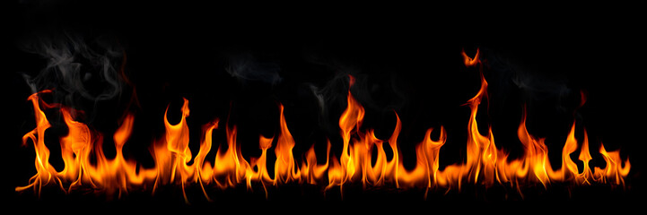 Fire flames on the black background