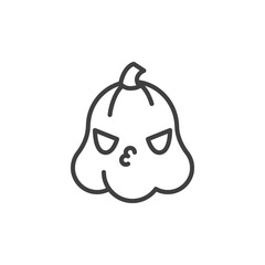 Kissing Halloween pumpkin face line icon. linear style sign for mobile concept and web design. Pumpkin blow kiss emoji outline vector icon. Symbol, logo illustration. Vector graphics