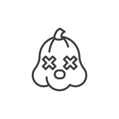 Pumpkin with crossed eyes line icon. linear style sign for mobile concept and web design. Dizzy pumpkin face outline vector icon. Symbol, logo illustration. Vector graphics