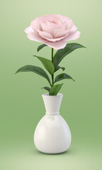 3d rendering of a pink blossom flower in a white ceramic vase