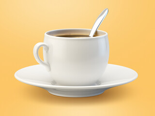 3d rendering of a wite cup of coffee with spoon