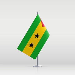 Sao Tome and Principe flag state symbol isolated on background national banner. Greeting card National Day Democratic Republic of Sao Tome and Principe. Illustration banner with realistic state flag.