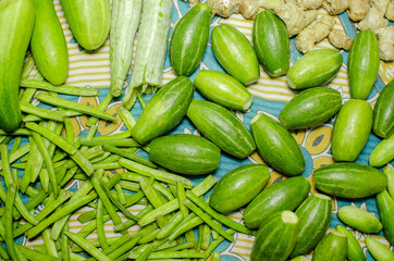 Fresh Indian green vegetables on cloth