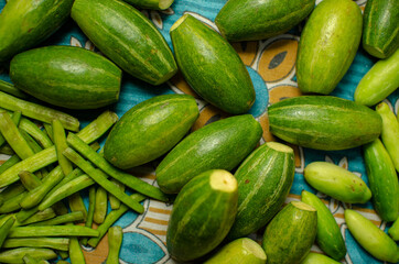 Fresh Indian green vegetables on cloth