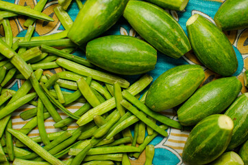 Fresh Indian green vegetables on cloth