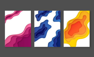 Sets for cutting paper of abstract colors, spots, waves, designer figures. Vector design layout for presentations, flyers, posters.