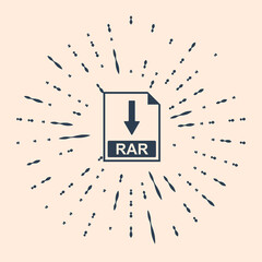 Black RAR file document icon. Download RAR button icon isolated on beige background. Abstract circle random dots. Vector Illustration