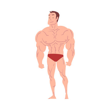 Athletic Man in Underwear, Young Man with Muscular Body Cartoon Style Vector Illustration on White Background