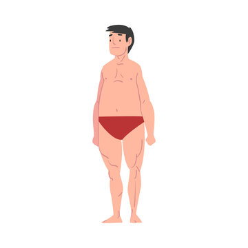 Overweight Man in Underwear, Male Body Type Cartoon Style Vector Illustration on White Background