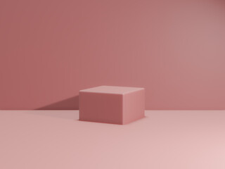 3d render of total powder pink podium for product. mockup stage.