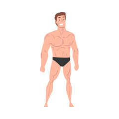 Fototapeta premium Handsome Athletic Man in Underwear, Smiling Young Man with Muscular Body Cartoon Style Vector Illustration on White Background