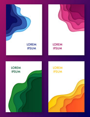Paper cut multicolored set of abstract waves in frames. Modern background for covers, invitations, posters. Vector illustration
