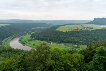 Fototapeta na wymiar View at the Elbe River from the Königstein Fortress in the Saxon Switzerland