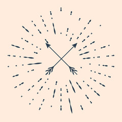 Black Crossed arrows icon isolated on beige background. Abstract circle random dots. Vector Illustration