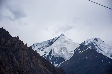 mountain peaks in the snow