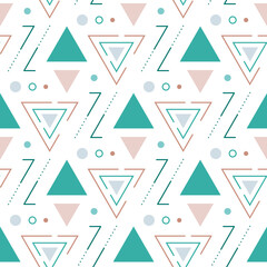 Geometric seamless pattern. Circle and triangle pattern. Abstract background. Vector illustration. Trendy repeating texture. Modern ornament.