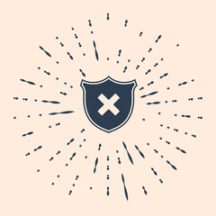 Black Shield and cross x mark icon isolated on beige background. Denied disapproved sign. Protection, safety, security concept. Abstract circle random dots. Vector Illustration