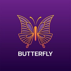 Vector Logo Illustration Butterfly Line Art Style.