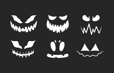 Set of Halloween holiday pumpkin spooky smiling faces. October party scary clipart for squash.