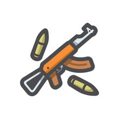 Russian Assault Rifle and bullets Vector Cartoon illustration