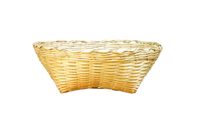 Brown or gold empty woven bamboo basket craft patterns isolated on white background and clipping path