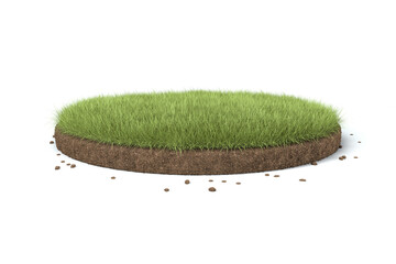 3d visualization of a circle earth cutaway with green grass on white background