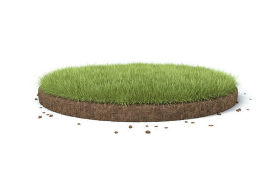 3d Visualization Of A Circle Earth Cutaway With Green Grass On White Background